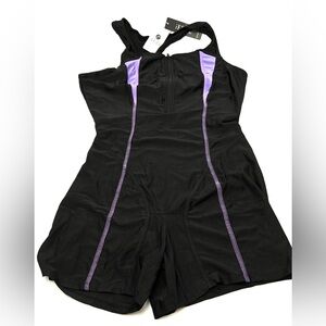 Black and Purple Athletic Romper / body suit / swimwear